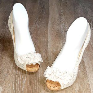 Christian Siriano Beige Lace Over Nude Fabric Heel